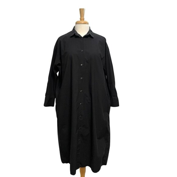 MUJI Oversized Relaxed Cotton Poplin Button Down Minimalist Dress Black One Size - Picture 1 of 9